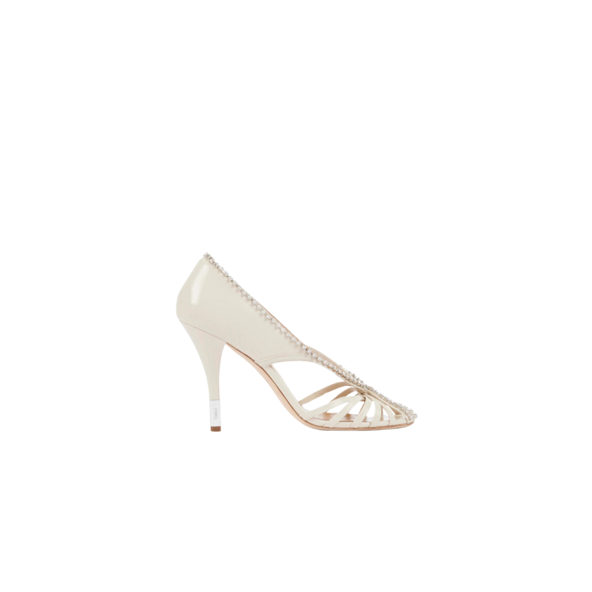 Escarpins à talon CHLOE Léonie cuir ivoire strass