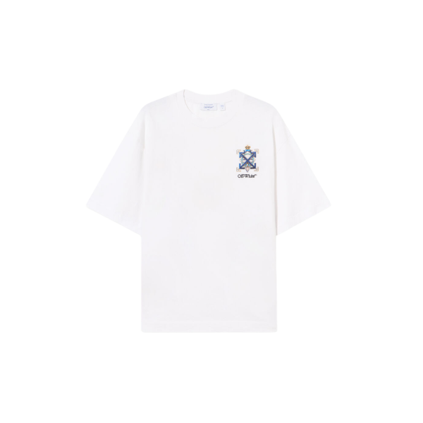 T-shirt manche courte OFF White col rond coton blanc Arrow perle bijou dos