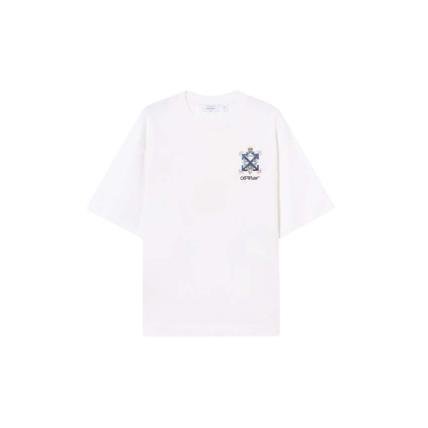 T-shirt manche courte OFF White col rond coton blanc Arrow perle bijou dos