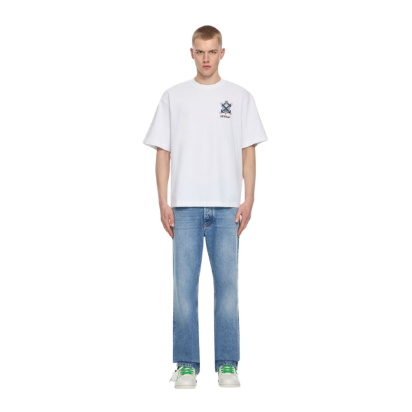 T-shirt manche courte OFF White col rond coton blanc Arrow perle bijou dos