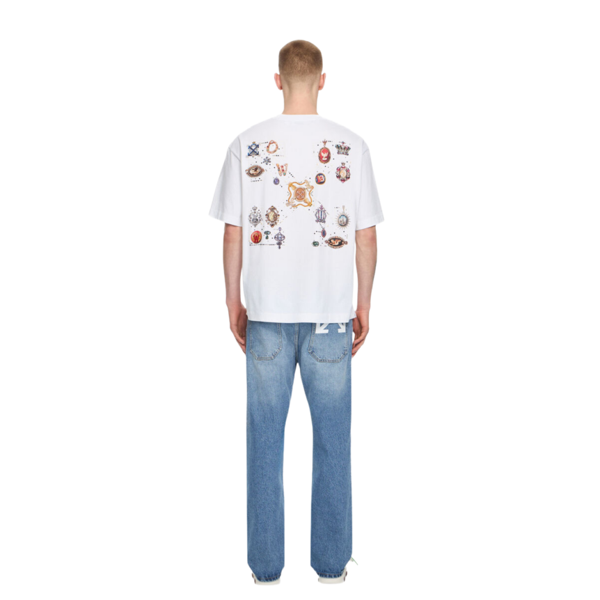 T-shirt manche courte OFF White col rond coton blanc Arrow perle bijou dos