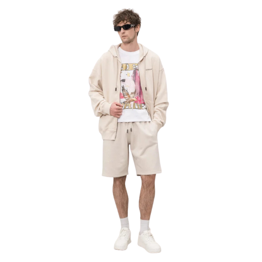 Short OFF White molleton coton beige motif logo écru