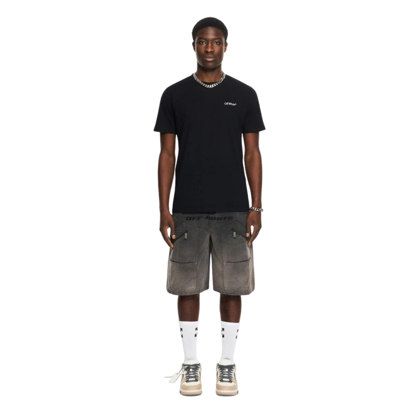 T-shirt OFF White col rond coton noir métal Arrow blanc