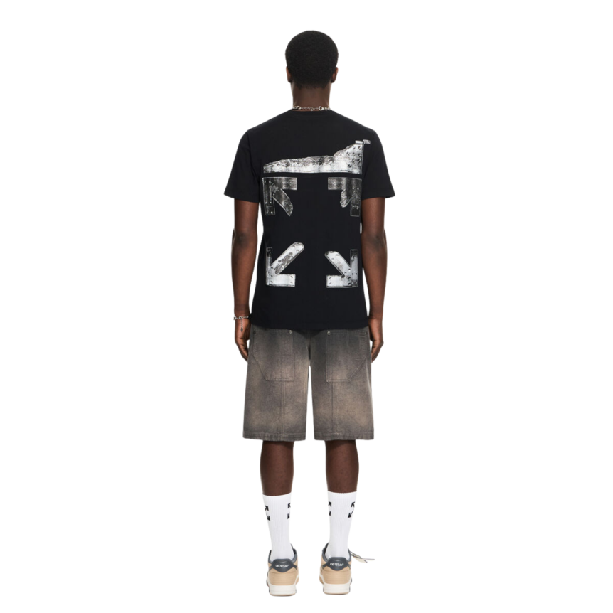 T-shirt OFF White col rond coton noir métal Arrow blanc