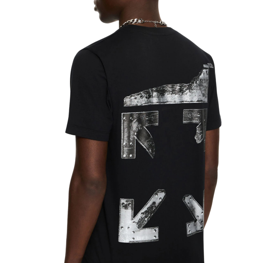 T-shirt OFF White col rond coton noir métal Arrow blanc