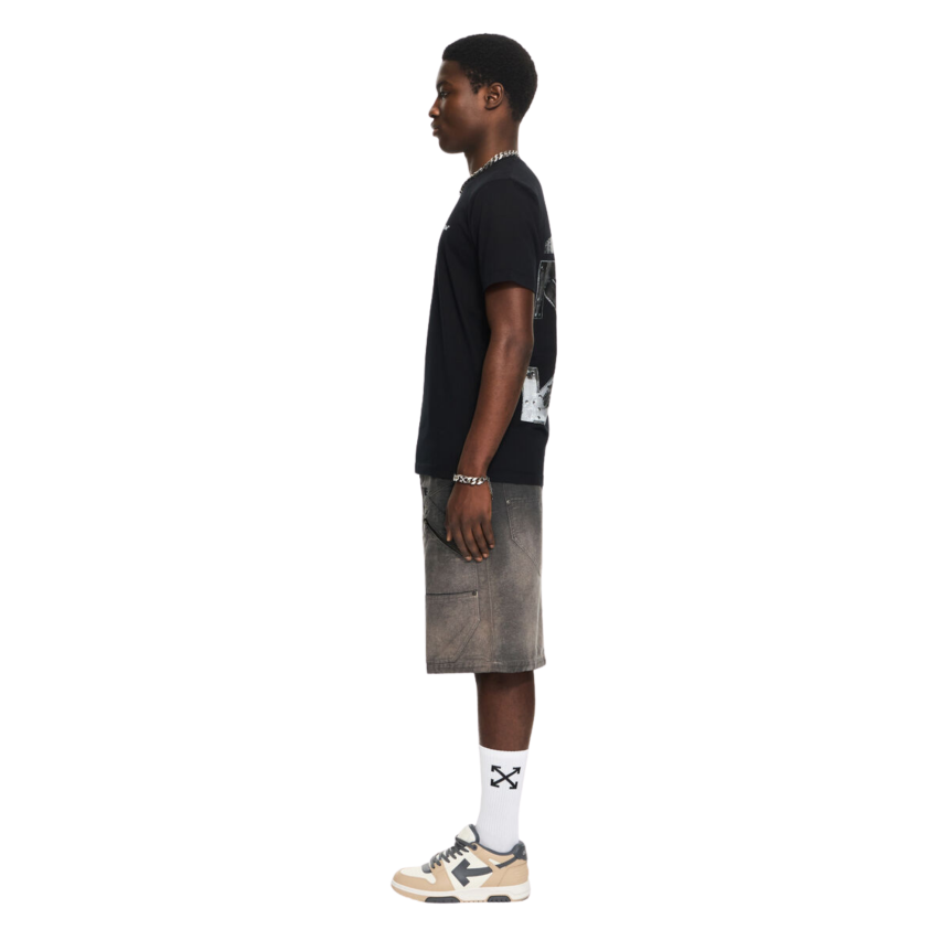 T-shirt OFF White col rond coton noir métal Arrow blanc