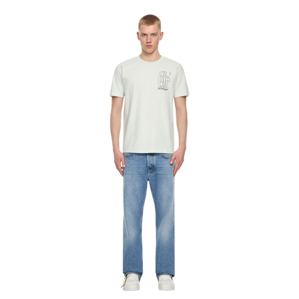 T-shirt col rond OFF White vert délavé concours double Arrow dos noir