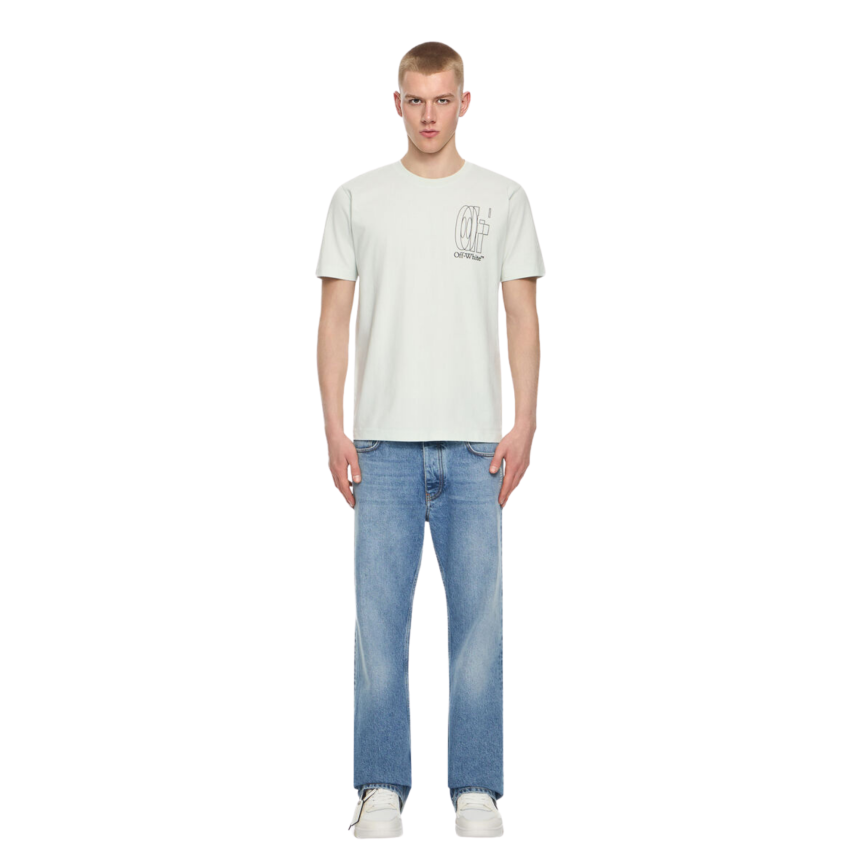 T-shirt col rond OFF White vert délavé concours double Arrow dos noir