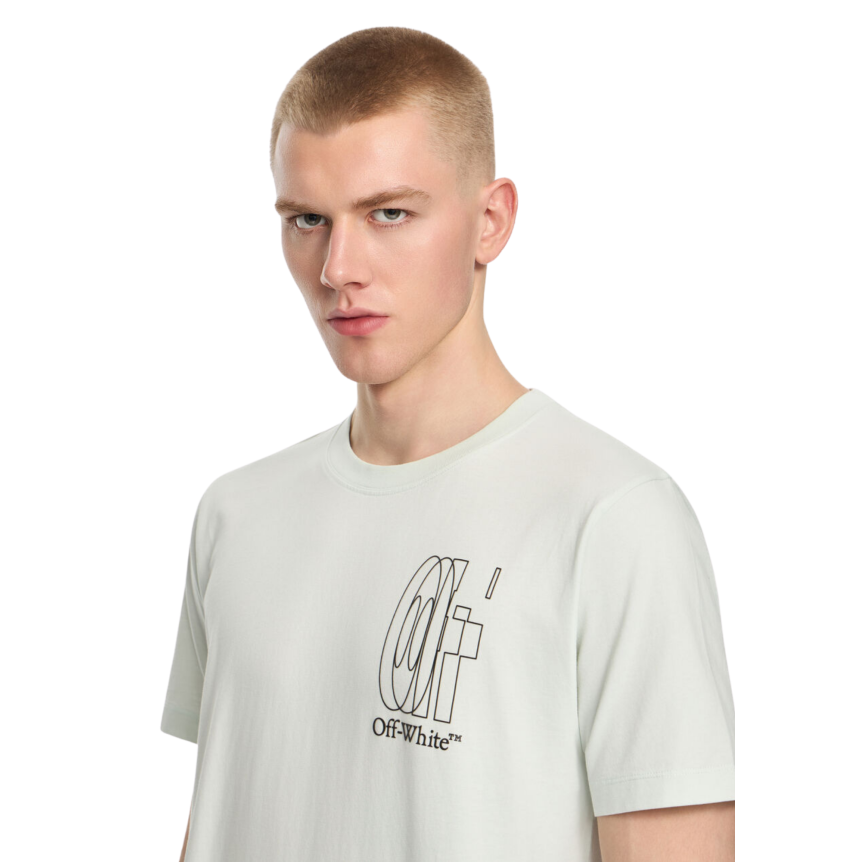 T-shirt col rond OFF White vert délavé concours double Arrow dos noir