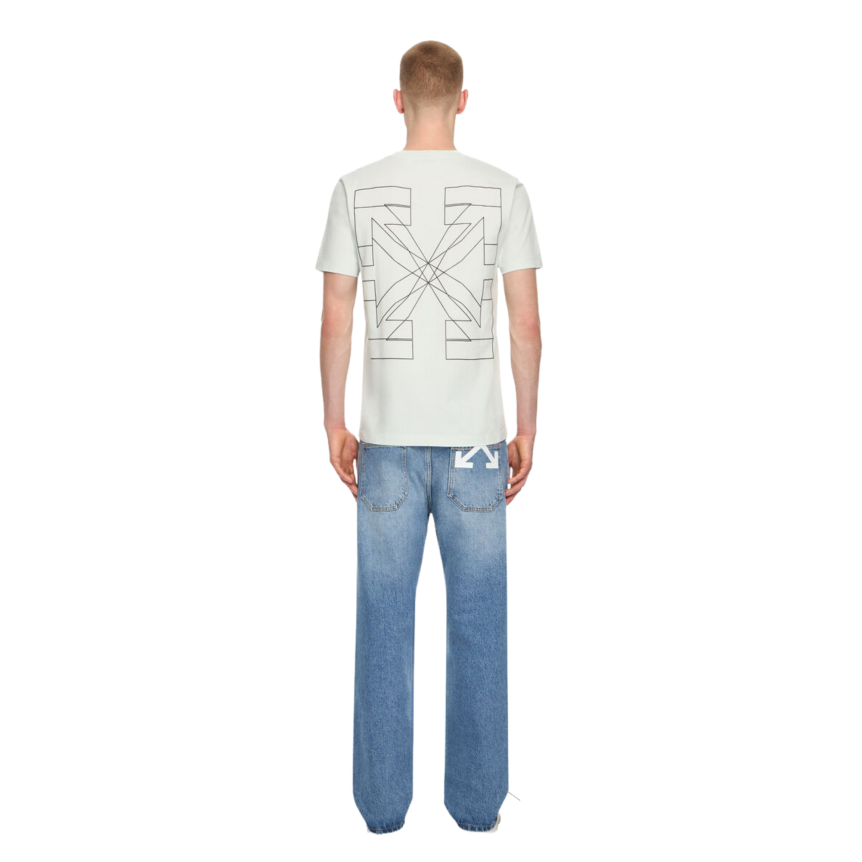 T-shirt col rond OFF White vert délavé concours double Arrow dos noir