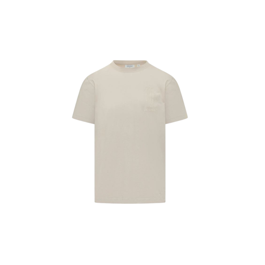 T-shirt col rond OFF White coton beige motif double flèche écru