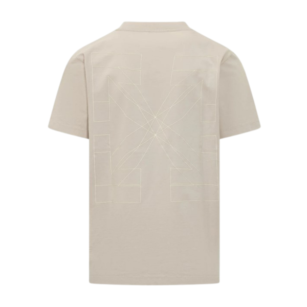 T-shirt col rond OFF White coton beige motif double flèche écru