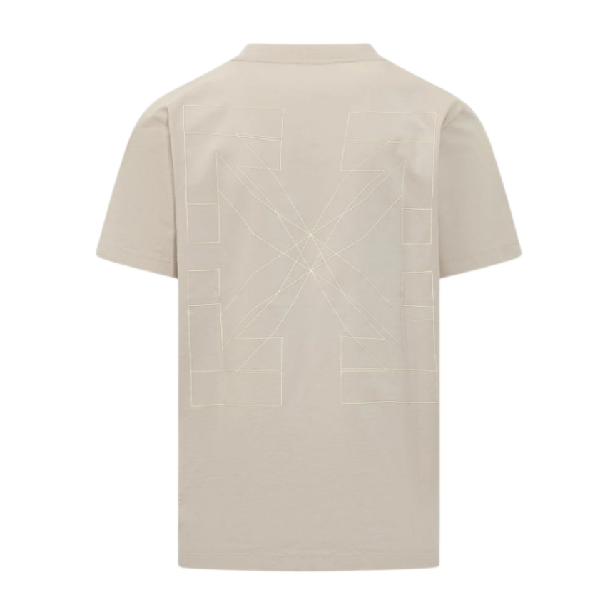T-shirt col rond OFF White coton beige motif double flèche écru