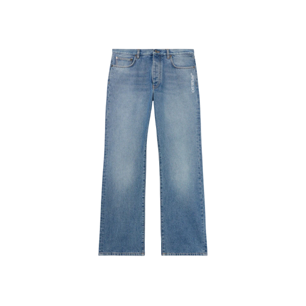 Jean OFF White Half Arrow coton denim bleu délavé motif demi croix blanc