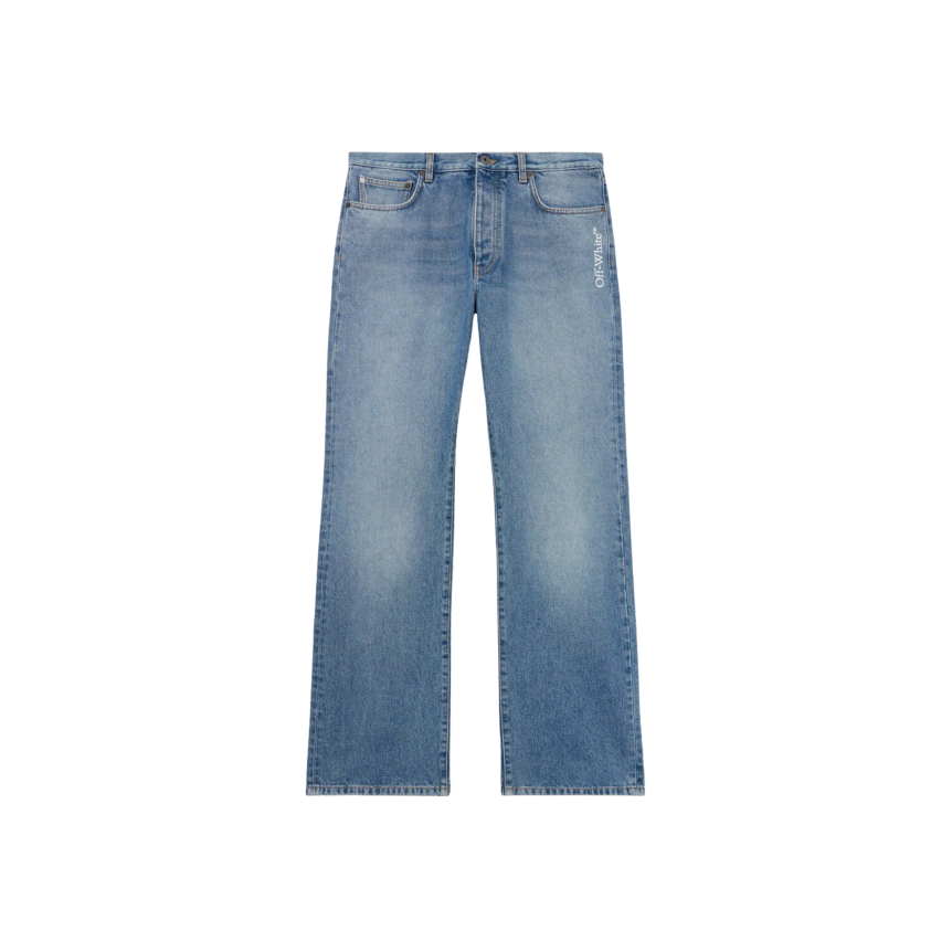 Jean OFF White Half Arrow coton denim bleu délavé motif demi croix blanc