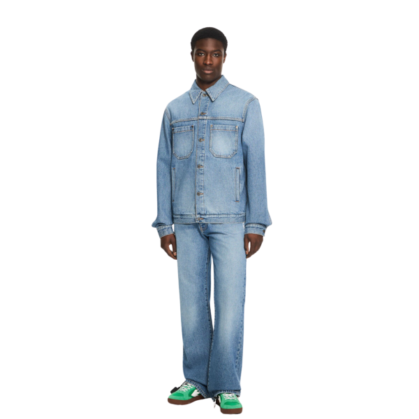 Jean OFF White Half Arrow coton denim bleu délavé motif demi croix blanc