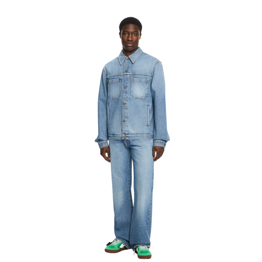 Jean OFF White Half Arrow coton denim bleu délavé motif demi croix blanc