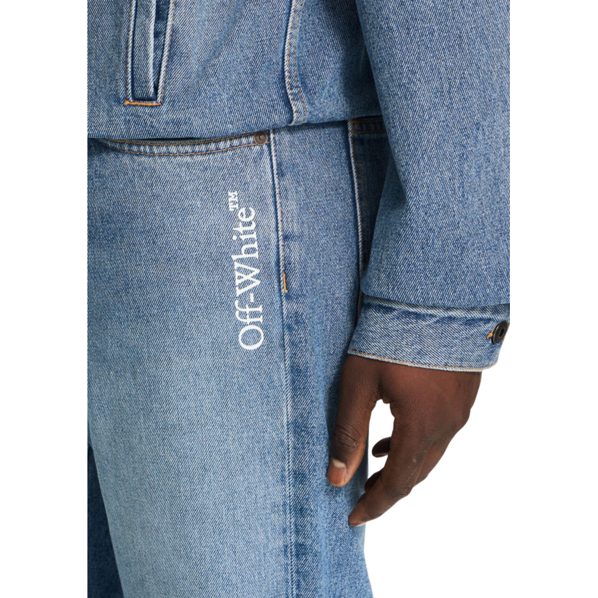 Jean OFF White Half Arrow coton denim bleu délavé motif demi croix blanc