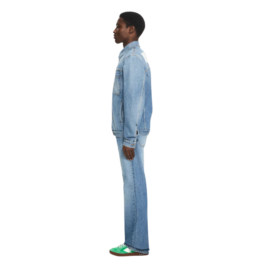 Jean OFF White Half Arrow coton denim bleu délavé motif demi croix blanc