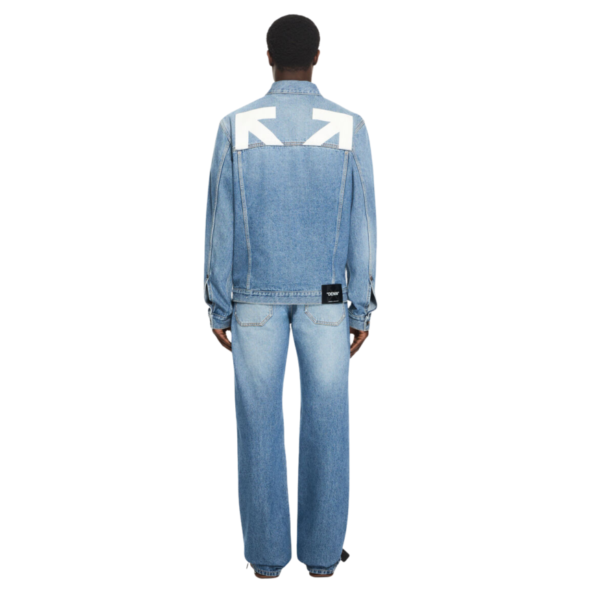 Jean OFF White Half Arrow coton denim bleu délavé motif demi croix blanc