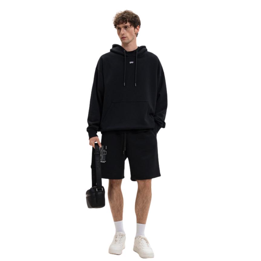 Short OFF White coton noir motif contour logo double blanc