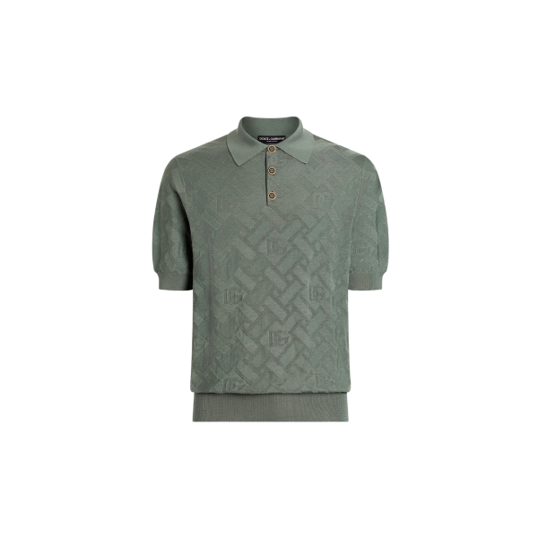 Polo manche courte DOLCE & GABBANA soie vert gris DG relief