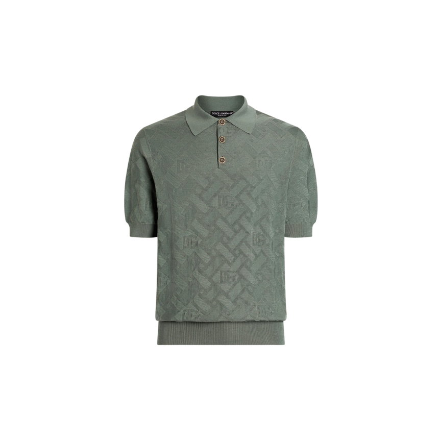 Polo manche courte DOLCE & GABBANA soie vert gris DG relief