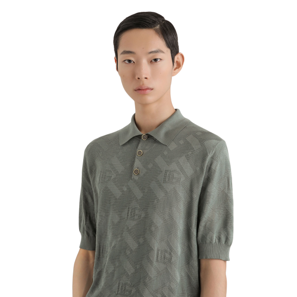 Polo manche courte DOLCE & GABBANA soie vert gris DG relief