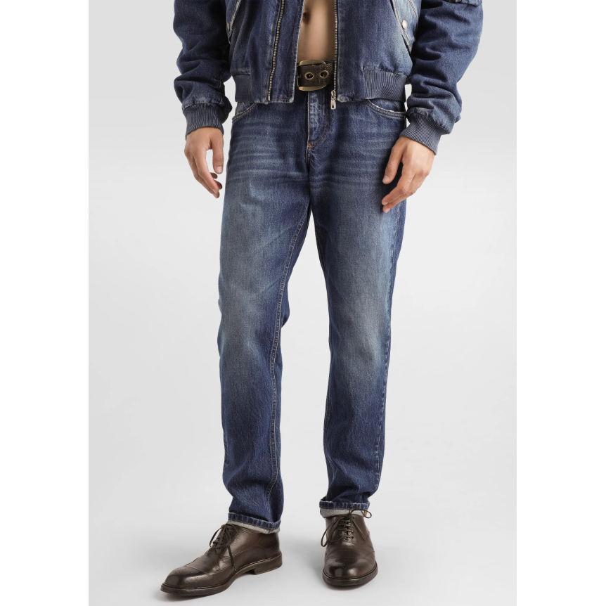 DOLCE & GABBANA Jean classique denim coton bleu plaque métal poche arrière