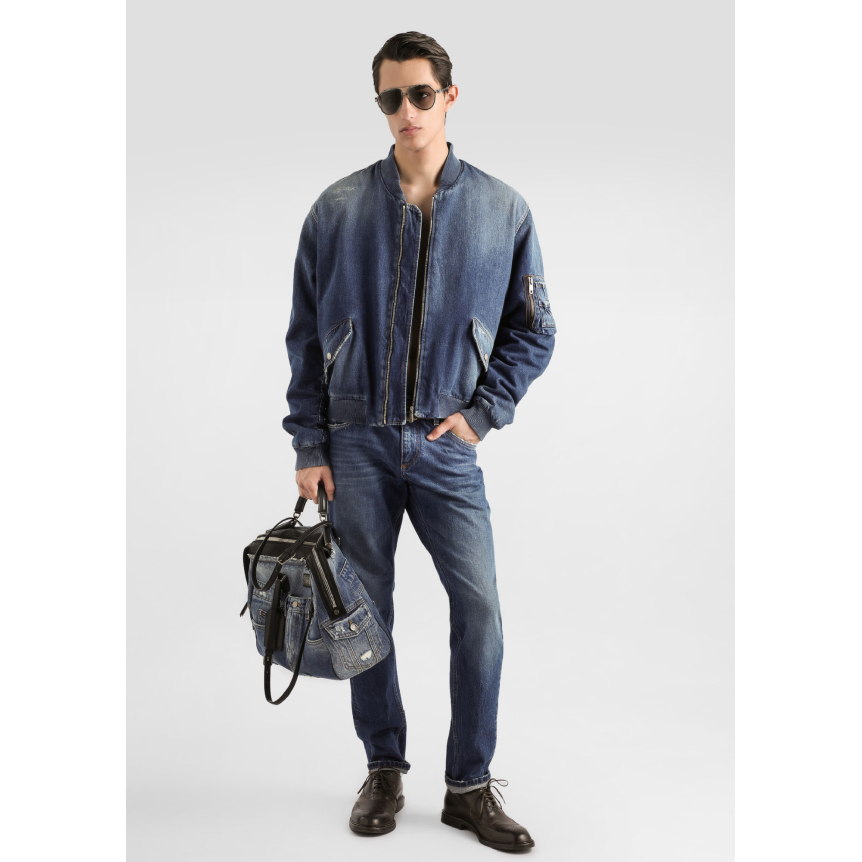 DOLCE & GABBANA Jean classique denim coton bleu plaque métal poche arrière
