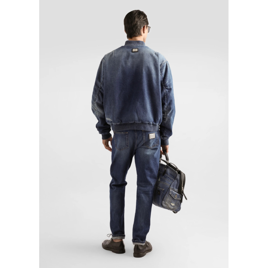 DOLCE & GABBANA Jean classique denim coton bleu plaque métal poche arrière