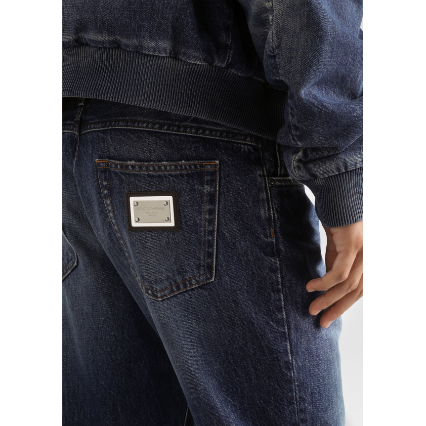 DOLCE & GABBANA Jean classique denim coton bleu plaque métal poche arrière