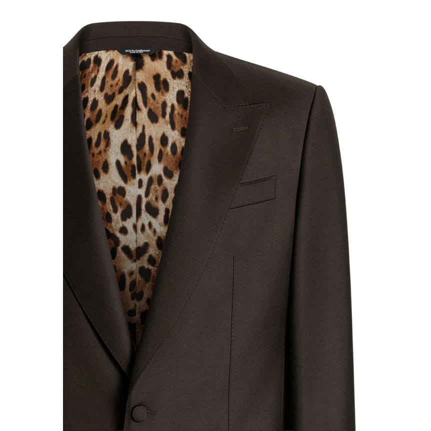 DOLCE & GABBANA Veste droite Sicilia Light laine légère marron intérieur léopard