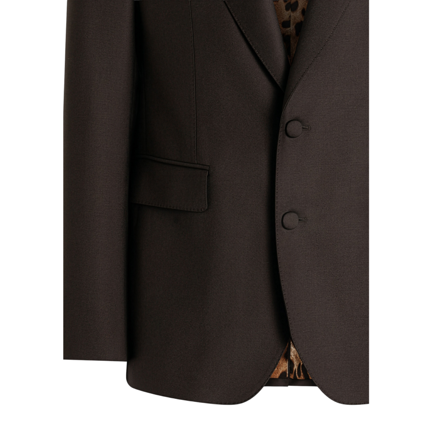 DOLCE & GABBANA Veste droite Sicilia Light laine légère marron intérieur léopard