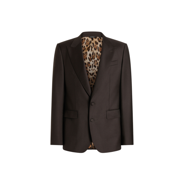 DOLCE & GABBANA Veste droite Sicilia Light laine légère marron intérieur léopard