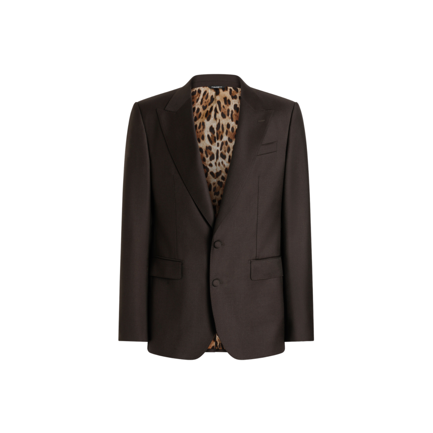 DOLCE & GABBANA Veste droite Sicilia Light laine légère marron intérieur léopard