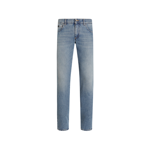 Jean skinny DOLCE & GABBANA denim coton bleu clair plaque métal poche