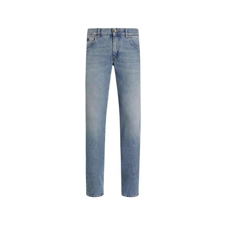 Jean skinny DOLCE & GABBANA denim coton bleu clair plaque métal poche