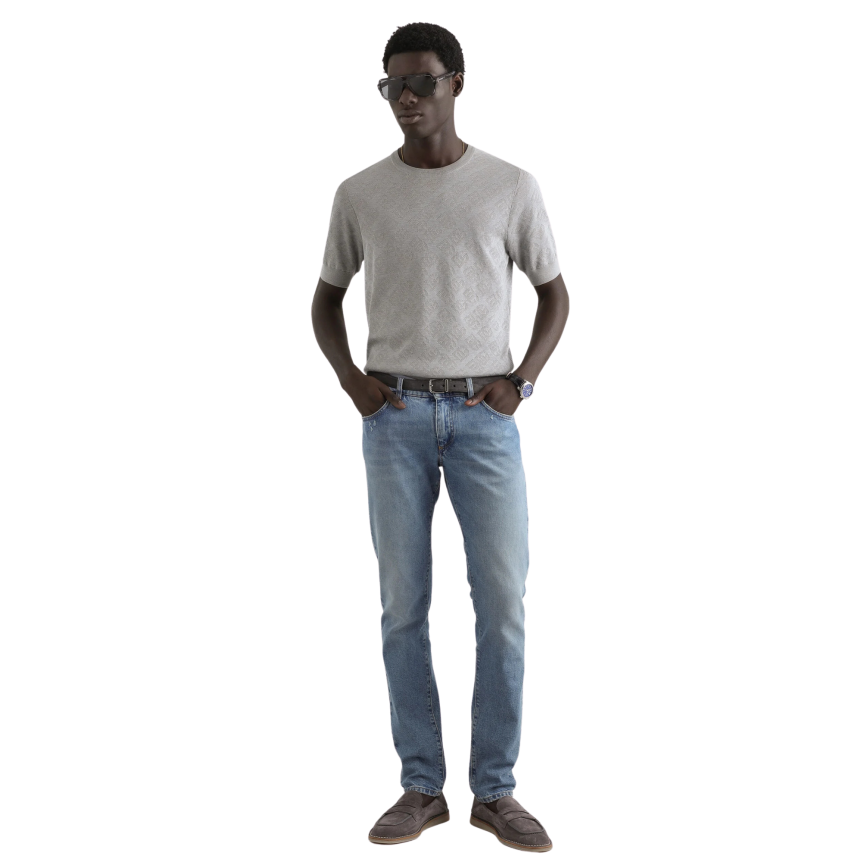 Jean skinny DOLCE & GABBANA denim coton bleu clair plaque métal poche