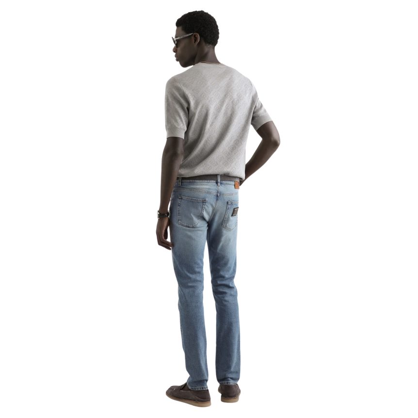 Jean skinny DOLCE & GABBANA denim coton bleu clair plaque métal poche