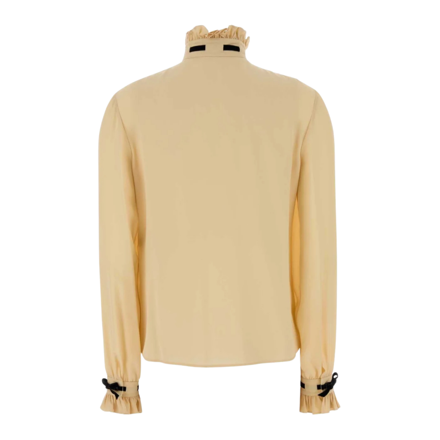 Chemise VALENTINO soie vanille volants bouton lien col montant noir