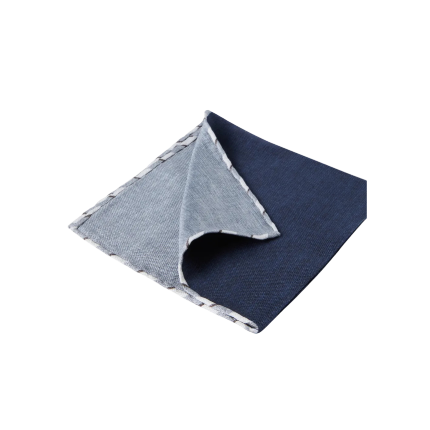 Pochette BRUNELLO CUCINELLI en soie bleu marine à bords rayés