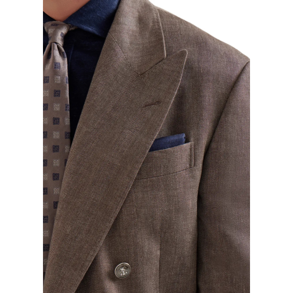 Pochette BRUNELLO CUCINELLI en soie bleu marine à bords rayés