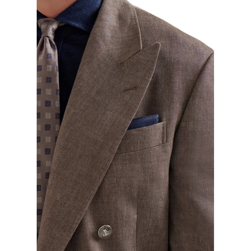 Pochette BRUNELLO CUCINELLI en soie bleu marine à bords rayés