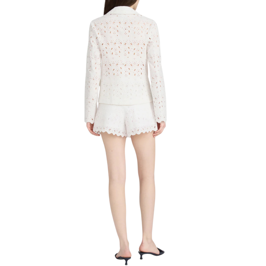 Short ALBERTA FERRETTI coton denim blanc perforé fleurs