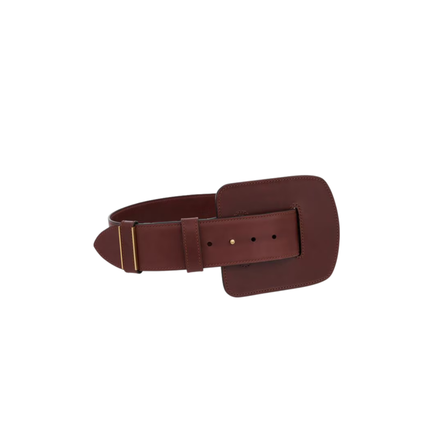 Ceinture CHLOE Max extra large cuir de veau marron boucle carré doré