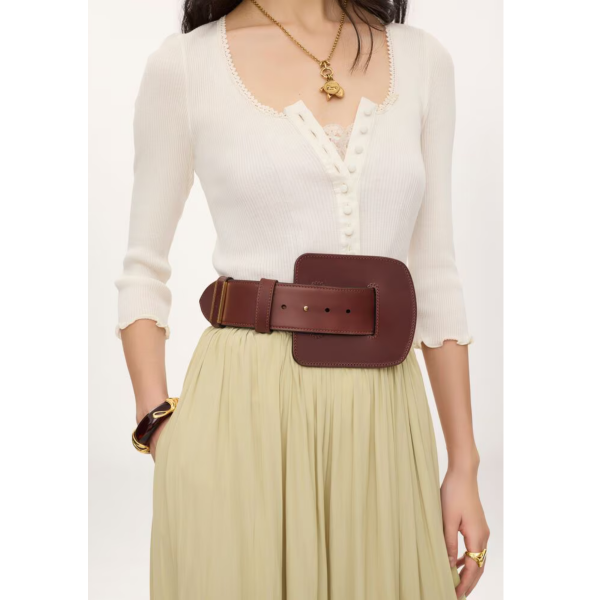 Ceinture CHLOE Max extra large cuir de veau marron boucle carré doré
