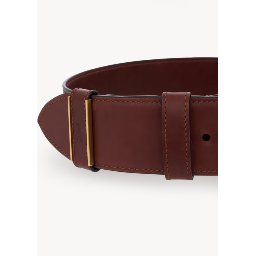 Ceinture CHLOE Max extra large cuir de veau marron boucle carré doré