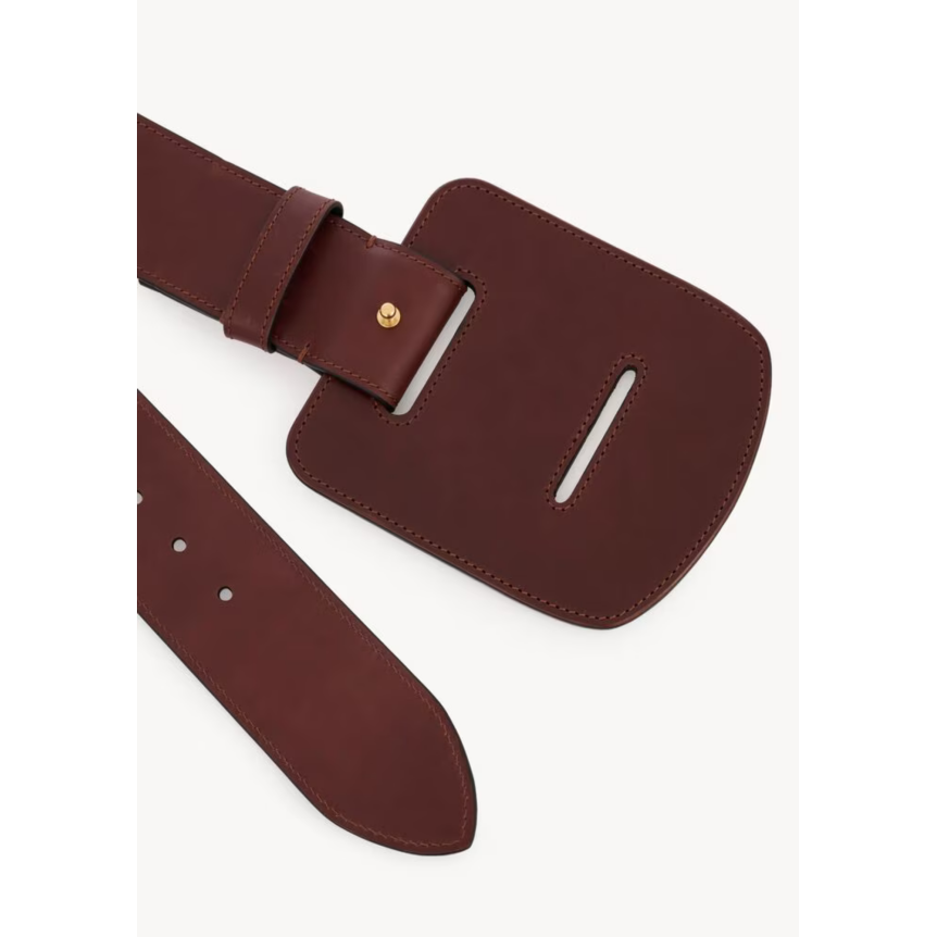 Ceinture CHLOE Max extra large cuir de veau marron boucle carré doré