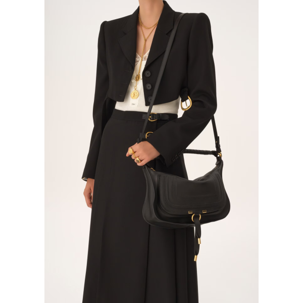 Petit sac porté épaule CHLOE Marcie en cuir lisse noir